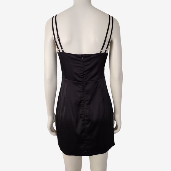Forever 21 Black Silky Satin Strappy Cowl Neck Mini Sheath Dress Size L - Picture 6 of 12
